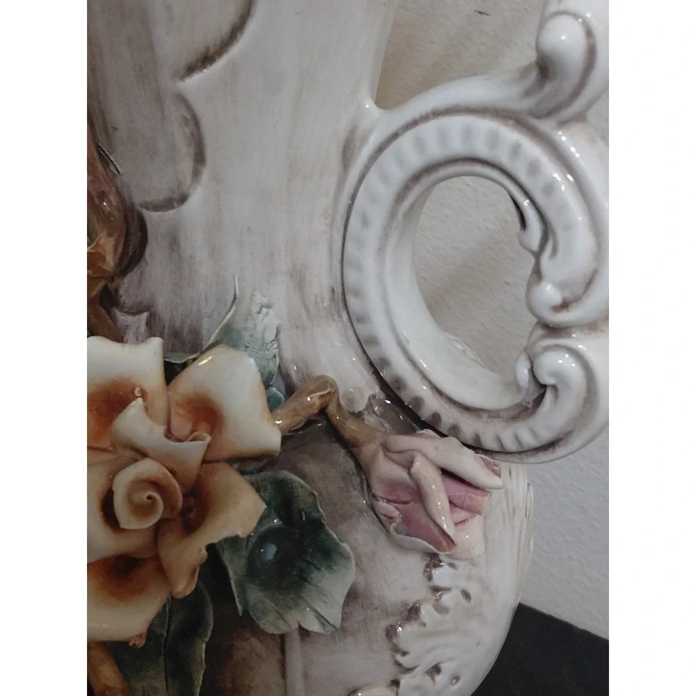 Vintage Nuova Capodimonte F.lli Savastano Vase Large Italian Floral 15